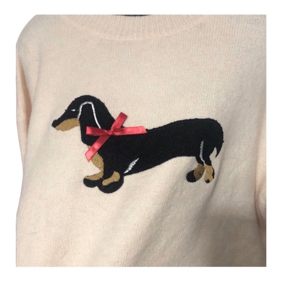 Dachshund red bow puppy dog embroidered crewneck Cream sweater size XL new - Picture 2 of 7